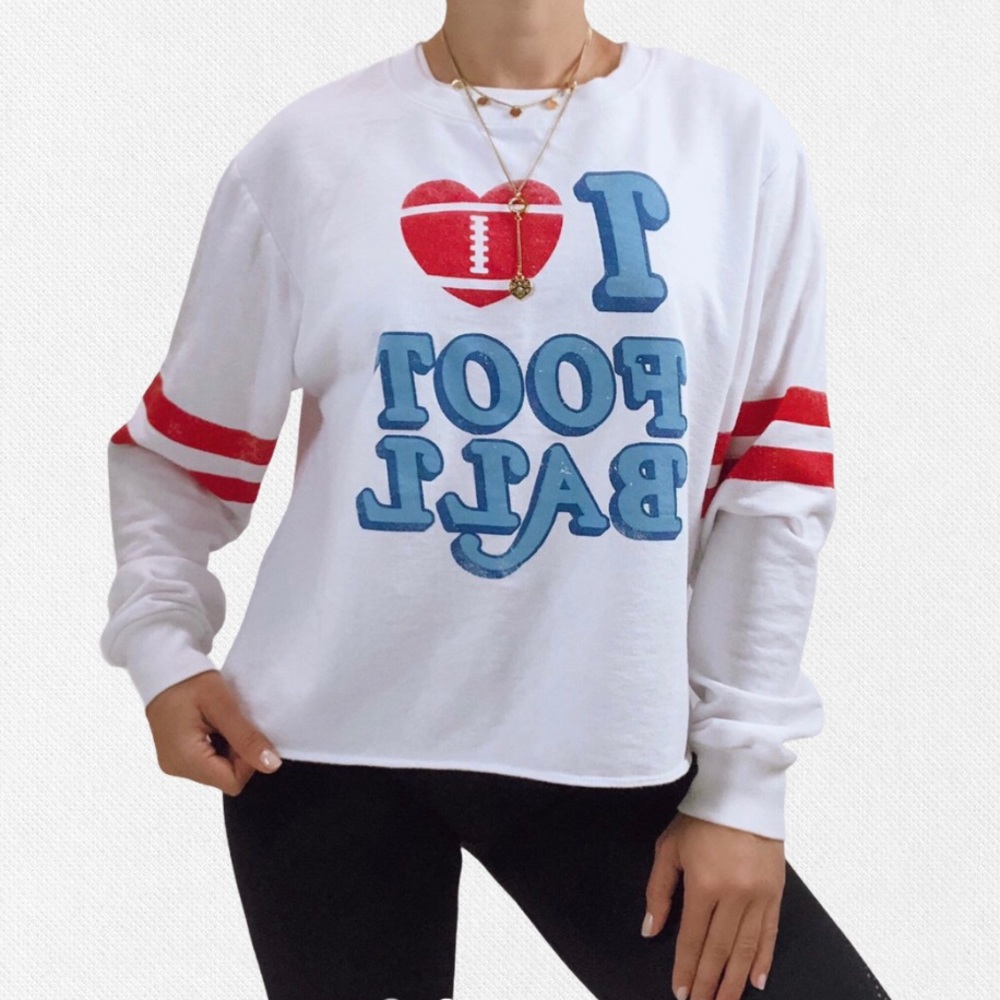 Modern Lux I Heart Love Football Crop Sweater